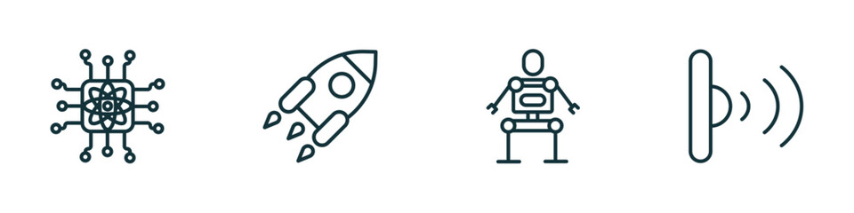Wall Mural - set of 4 linear icons from artificial intellegence concept. outline icons included quantum computing