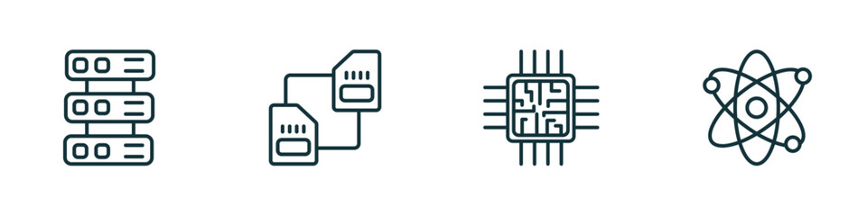 Wall Mural - set of 4 linear icons from artificial intellegence concept. outline icons included servers, memory t
