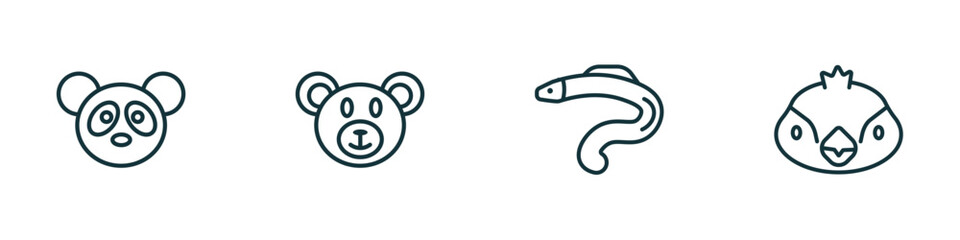 Wall Mural - set of 4 linear icons from animals concept. outline icons included panda, bear, moray, sparrow vector