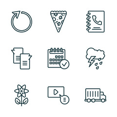 Wall Mural - set of 9 linear icons from ultimate glyphicons concept. outline icons such as reload arrow, pizza pi