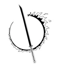 Fire Katana Sword Anime Knife Samurai Ronin Sword Japanese Style Tattoo Flat Vector Icon Design, Anime Blade Sword Design