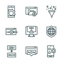 Wall Mural - set of 9 linear icons from seo concept. outline icons such as mobile app, encripted file, seo funnel