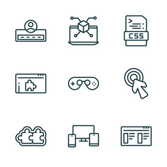Wall Mural - set of 9 linear icons from programming concept. outline icons such as login, simulation, css, addon,