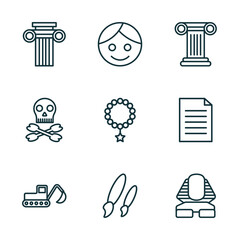 Wall Mural - set of 9 linear icons from history collection. concept. outline icons such as ancient, face, column,