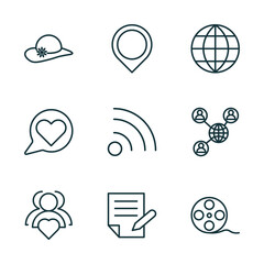 Wall Mural - set of 9 linear icons from blogger and influencer concept. outline icons such as fashion, placeholde