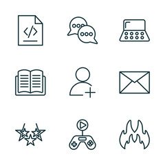 Wall Mural - set of 9 linear icons from blogger and influencer concept. outline icons such as script, communicati
