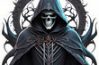 Death in a cloak with a hood. Scary grim reaper. Generative AI
