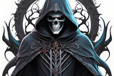 Fototapeta  - Death in a cloak with a hood. Scary grim reaper. Generative AI
