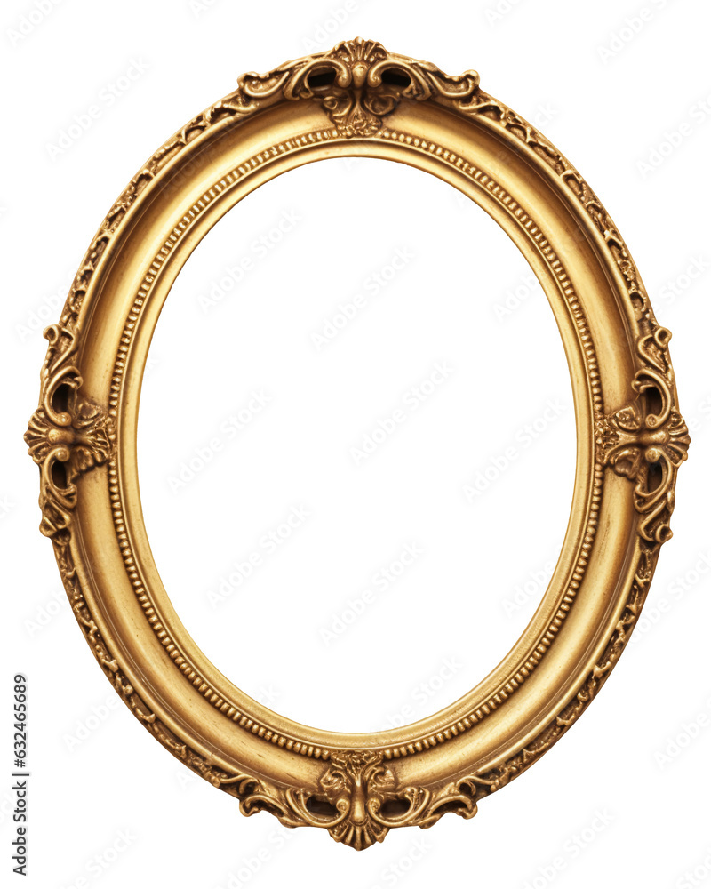 Antique round oval gold picture mirror frame isolated on transparent or ...