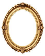 Antique Round Oval Gold Picture Mirror Frame Isolated On Transparent Or White Background, Png