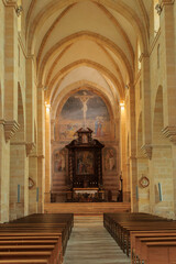 View of the Romanesque Abbay of La Bénisson-Dieu in the French department Loire