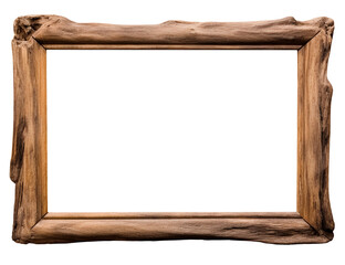 Old rustic driftwood wooden frame isolated on transparent or white background, png