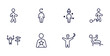 set of feeling and reaction thin line icons. feeling and reaction outline icons such as alive human, refreshed human, guilty human, lost good horrible relaxed vector.