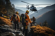 High-altitude Rescue Personnel Use Rope Systems To Rescue People In Distress. Generated With AI