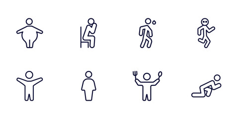 Canvas Print - set of feeling and reaction thin line icons. feeling and reaction outline icons such as fat human, alone human, crappy human, excited full hungry ready vector.