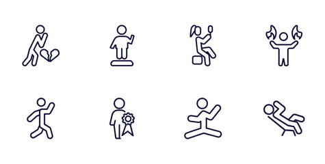 Poster - set of feeling and reaction thin line icons. feeling and reaction outline icons such as heartbroken human, confident human, super human, amused special silly comfortable vector.