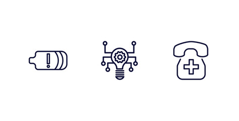 Sticker - set of technology thin line icons. technology outline icons included battery with two bars, technology, hospital phone vector.