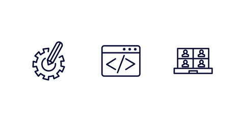 Wall Mural - set of strategy thin line icons. strategy outline icons included resource, coding, video conference 