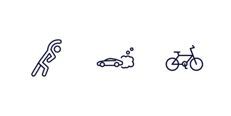 Sticker - set of sport and games thin line icons. sport and games outline icons included stretching, drift car, race bike vector.