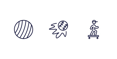 Sticker - set of sport and games thin line icons. sport and games outline icons included exercise ball, home run, boy with skatingboard vector.