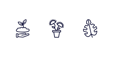 Sticker - set of nature thin line icons. nature outline icons included seeding, carnivorous plant, leaf monstera vector.