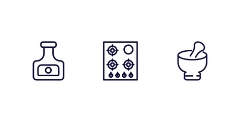 Sticker - set of kitchen thin line icons. kitchen outline icons included ketchup, stove, mortar vector.