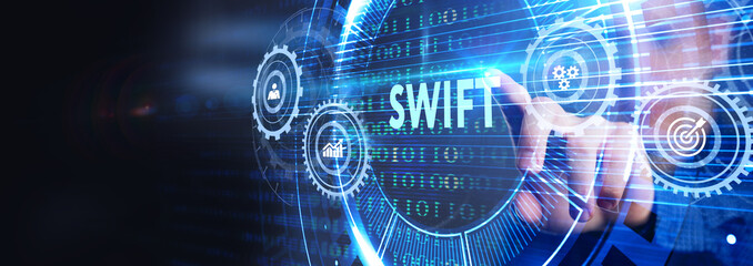  SWIFT. Society for Worldwide Interbank Financial Telecommunications. Financial Banking regulation concept.