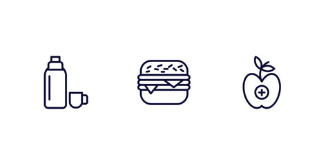 Poster - set of food thin line icons. food outline icons included thermo flask, hamburguer, healthy nutrition vector.