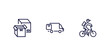 © Abstract - set of delivery and logistics thin line icons. delivery and logistics outline icons included boxes, moving, delivery by bike vector.