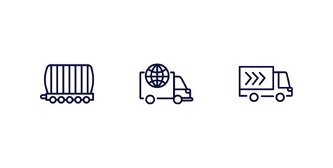 Canvas Print - set of delivery and logistics thin line icons. delivery and logistics outline icons included cargo train, logistic, delivery truck vector.