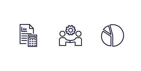 Sticker - set of business and analytics thin line icons. business and analytics outline icons included accounting, partnership, circular chart vector.