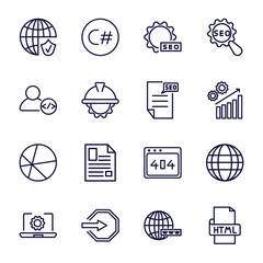Wall Mural - set of information technology thin line icons. information technology outline icons such as secured network, image seo, developer, seo report, theme, software, login, www, html vector.