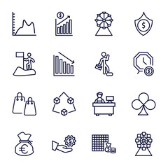 Sticker - set of business and finance thin line icons. business and finance outline icons such as smooth line chart, ferris wheels, man success, man succesing, two shopping bags, euro money bag, hand with