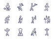 © Abstract - set of humans and behavior thin line icons. humans and behavior outline icons such as cpr, fitness exercises, nature photographer, _icon19_, pain, man dancing, kitchen chef, broken leg vector.