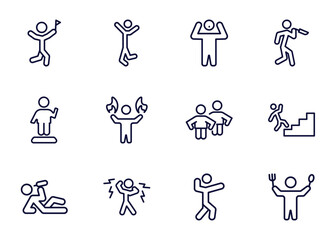 Sticker - set of feeling and reaction thin line icons. feeling and reaction outline icons such as accomplished human, happy human, amazed human, _icon19_, confident drunk shocked amazing vector.