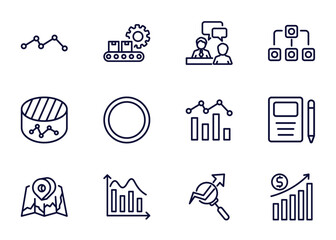 Canvas Print - set of business and analytics thin line icons. business and analytics outline icons such as graph, production, consulting, _icon19_, merge charts, 3d location graph, data wave, stock data analysis