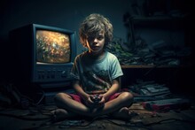 kid playing video games, game addiction concept, Generative AI