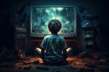 Kid Playing Video Games, Game Addiction Concept, Generative AI