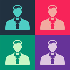 Sticker - Pop art Worker icon isolated on color background. Business avatar symbol user profile icon. Male user sign. Vector