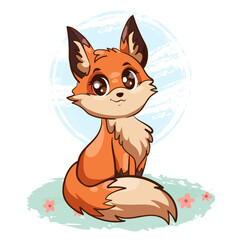 Kawaii fox hand drawn style animal cartoon character