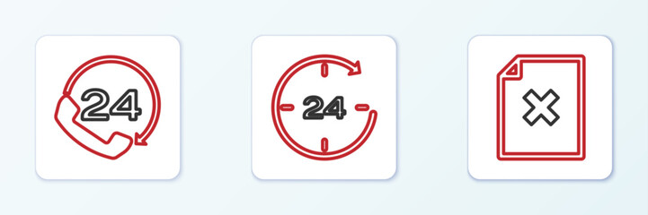 Canvas Print - Set line Delete file document, Telephone 24 hours support and Clock icon. Vector