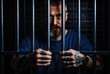 © Maria Starus - A man in a blue shirt is behind bars. AI.