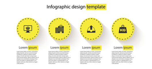 Sticker - Set Monitor with shopping basket, Dental clinic, Upload inbox and Weight. Business infographic template. Vector