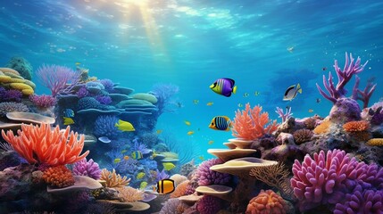 Wall Mural - a coral reef with fish