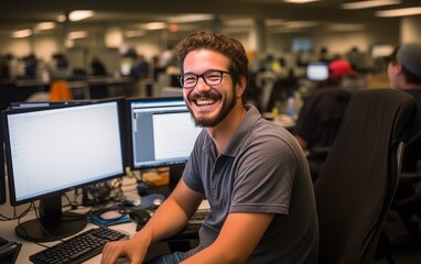 happy software developer at work