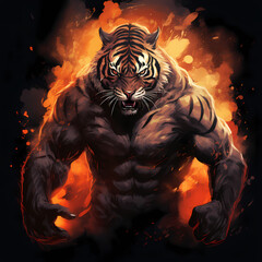 Canvas Print - Strong Tiger with Fire Spirit