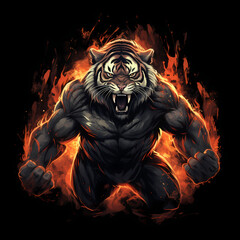 Wall Mural - Strong Tiger with Fire Spirit