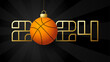 Happy New Year 2024 and basketball ball. Sports greeting card with sport ball. Vector illustration.