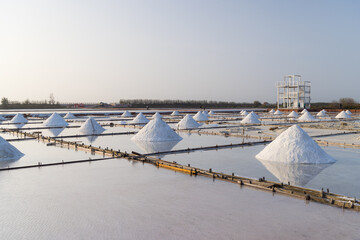 Wall Mural - Jingzaijiao Tile paved Salt Fields in Tainan of Taiwan at sunset