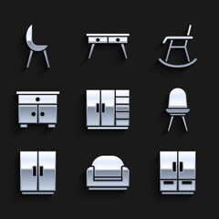 Wall Mural - Set Wardrobe, Armchair, Chair, Furniture nightstand, and icon. Vector